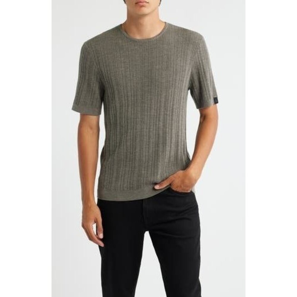 RAG & BONE Shirt Mens Large Brown Ribbed Knit Cashmere Blend Tee CRAWFORD $378